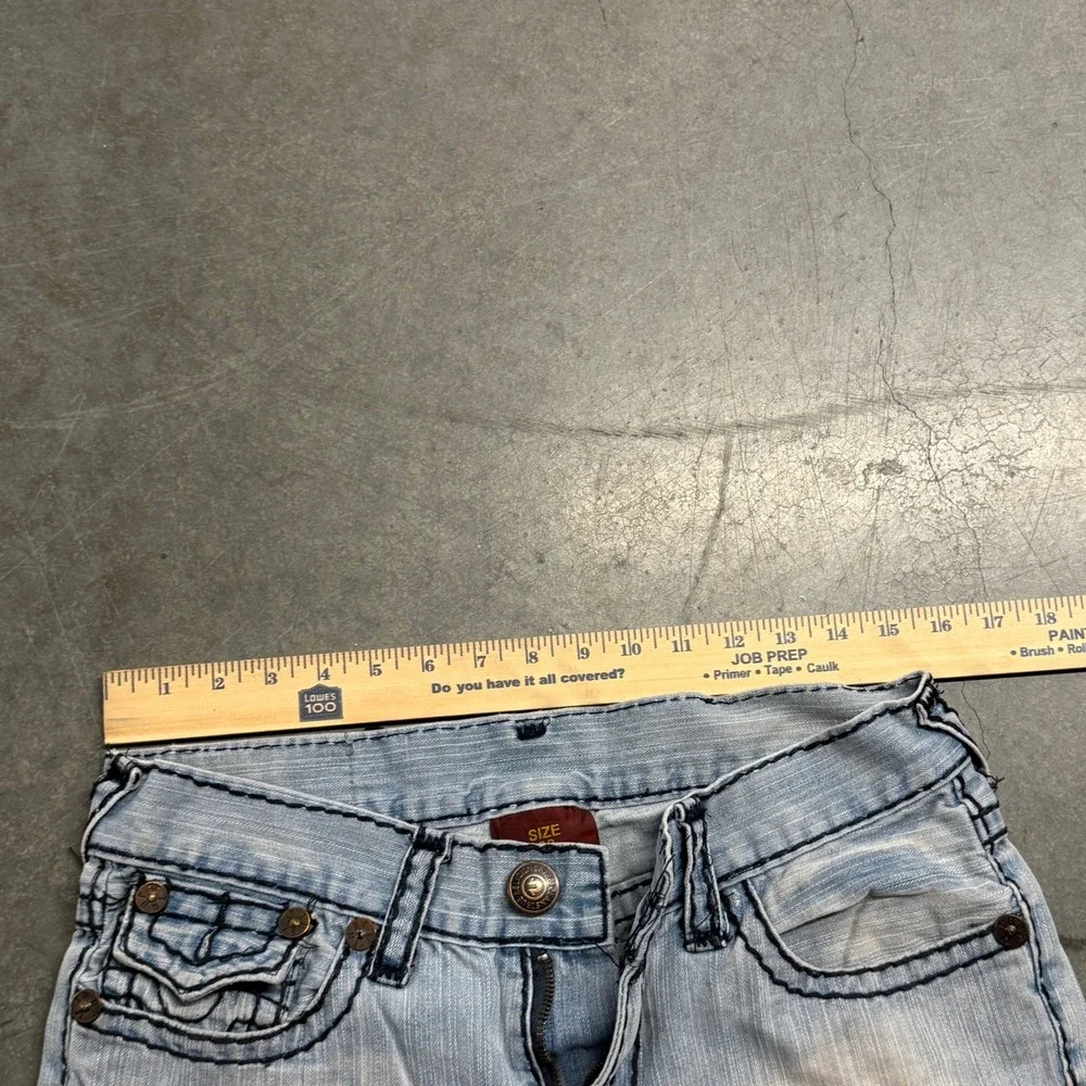 True Religion Billy Super T Light Wash Straight Leg Jeans Mens 32 Thick Stitch